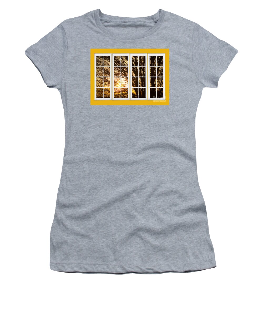 Window Women's T-Shirt featuring the photograph Golden Light Shining Through Picture Window View by James BO Insogna