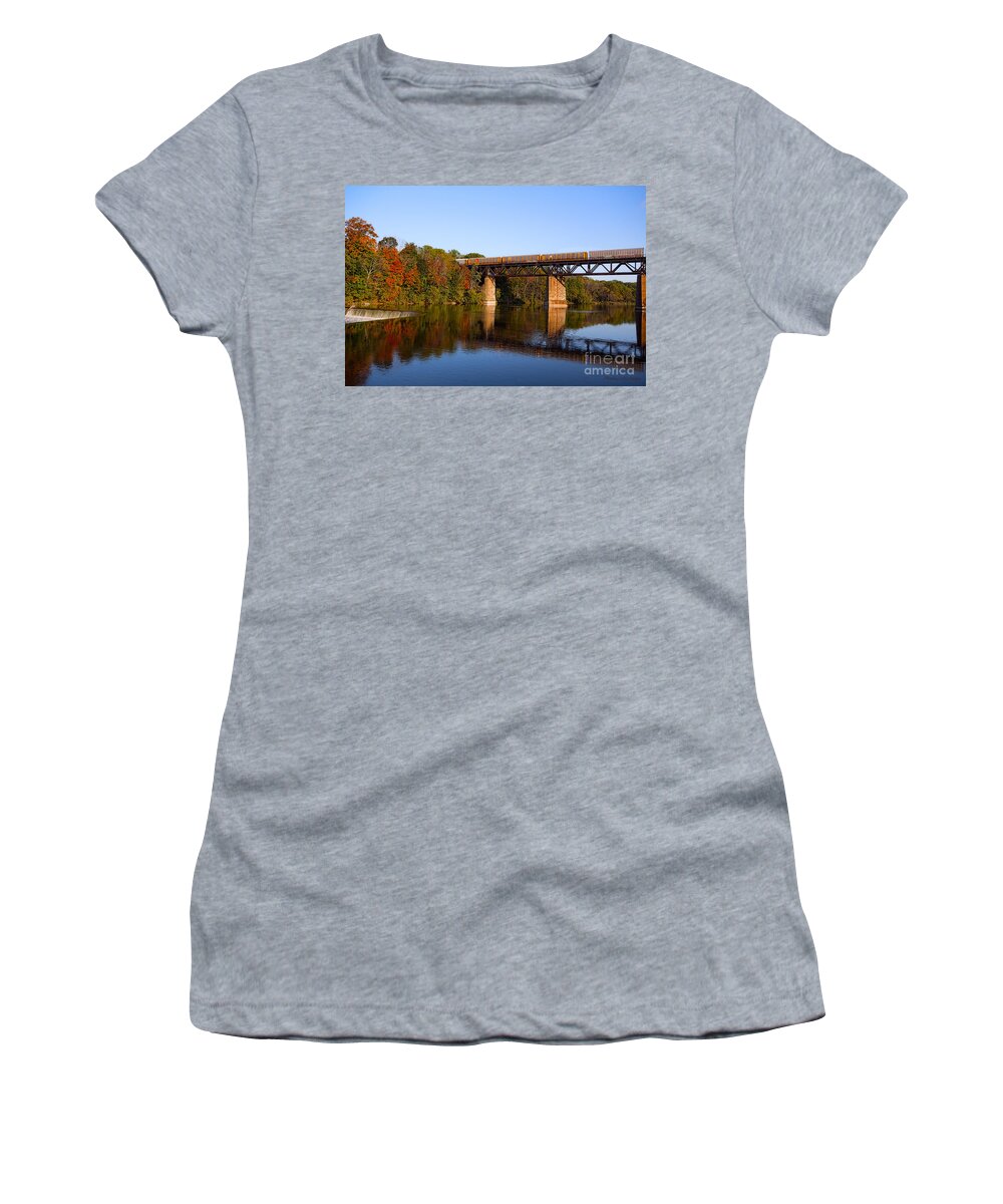 Landscape Women's T-Shirt featuring the photograph Grand River Autumn Freight Train by Barbara McMahon