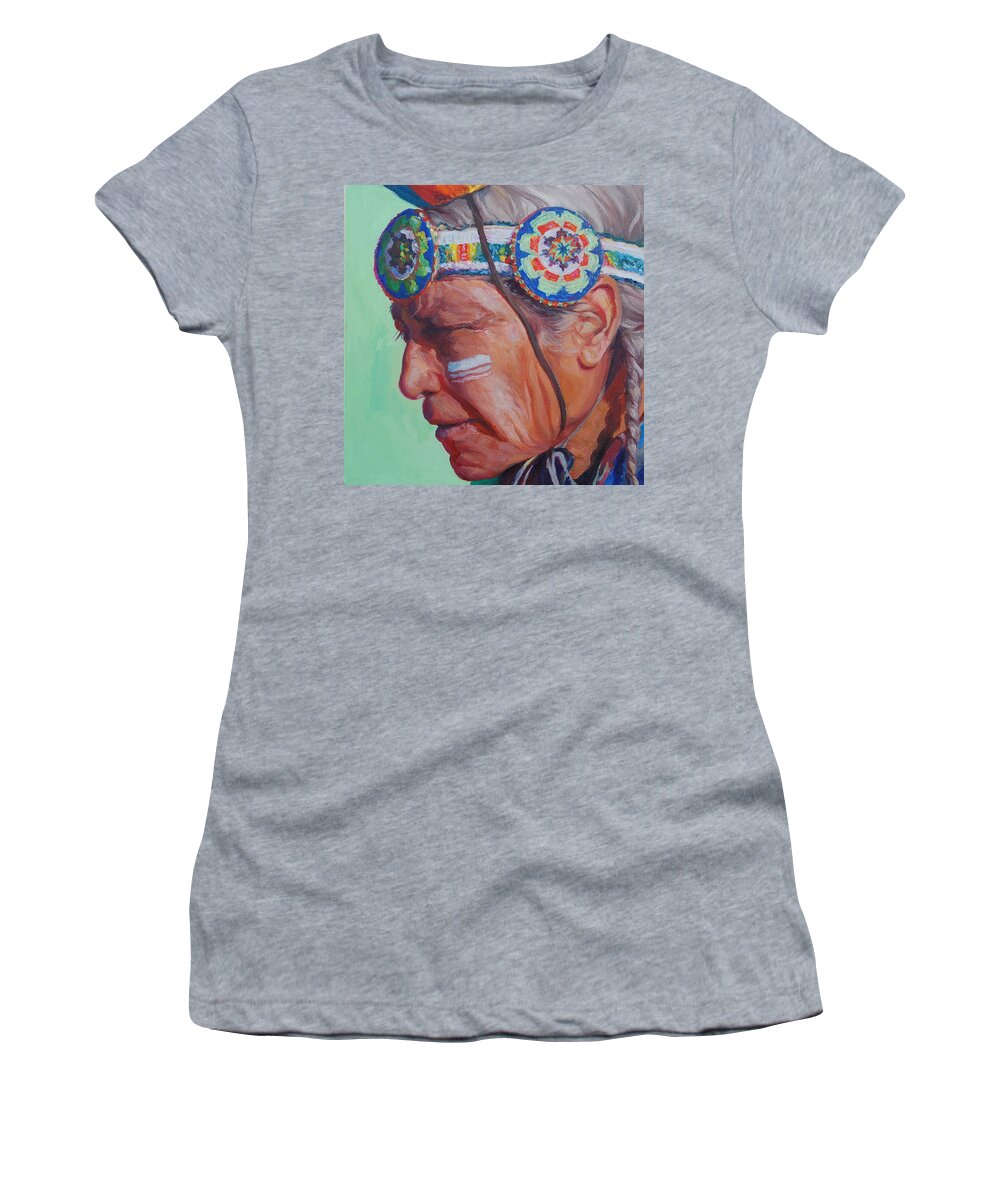 Native American Women's T-Shirt featuring the painting Grandfather by Christine Lytwynczuk