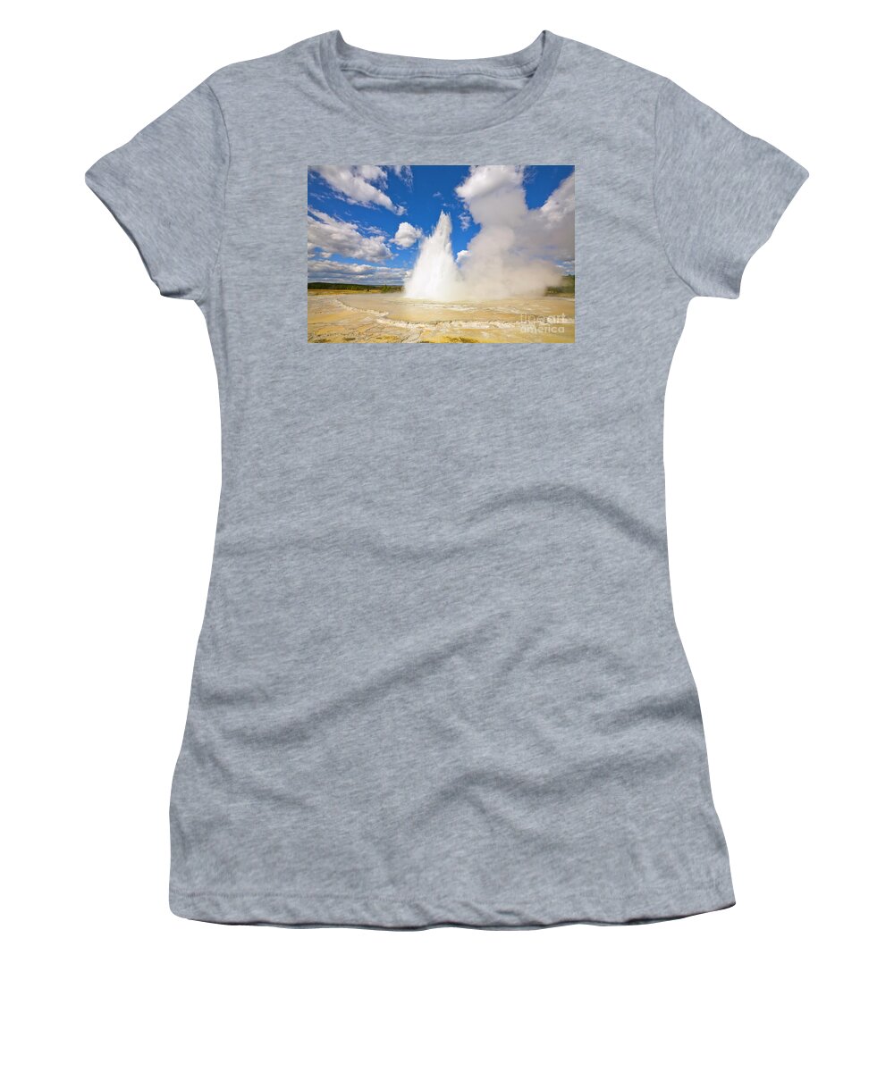 00431103 Women's T-Shirt featuring the photograph Great Fountain Geyser in Yellowstone by Yva Momatiuk and John Eastcott