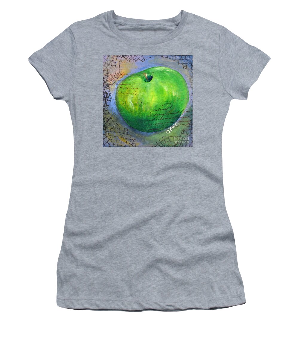Green Apple Women's T-Shirt featuring the painting Green Apple by Claire Bull
