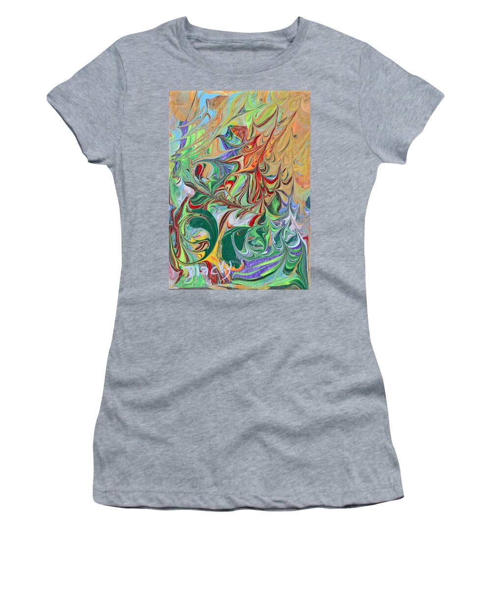 Vibrant Abstract Women's T-Shirt featuring the painting Green Paisley by Donna Blackhall