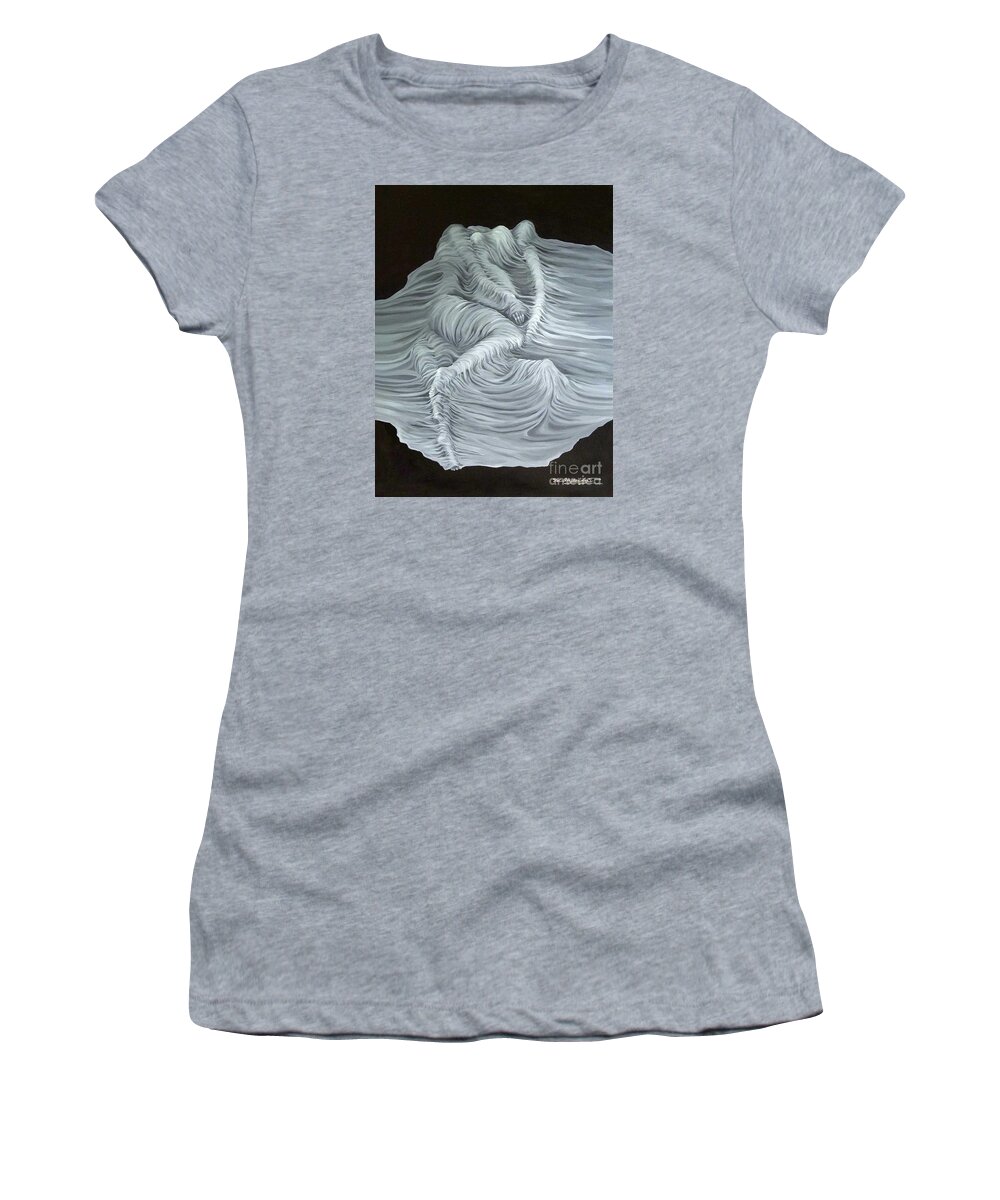 Figurative Abstract Women's T-Shirt featuring the painting Greyish Revelation by Fei A