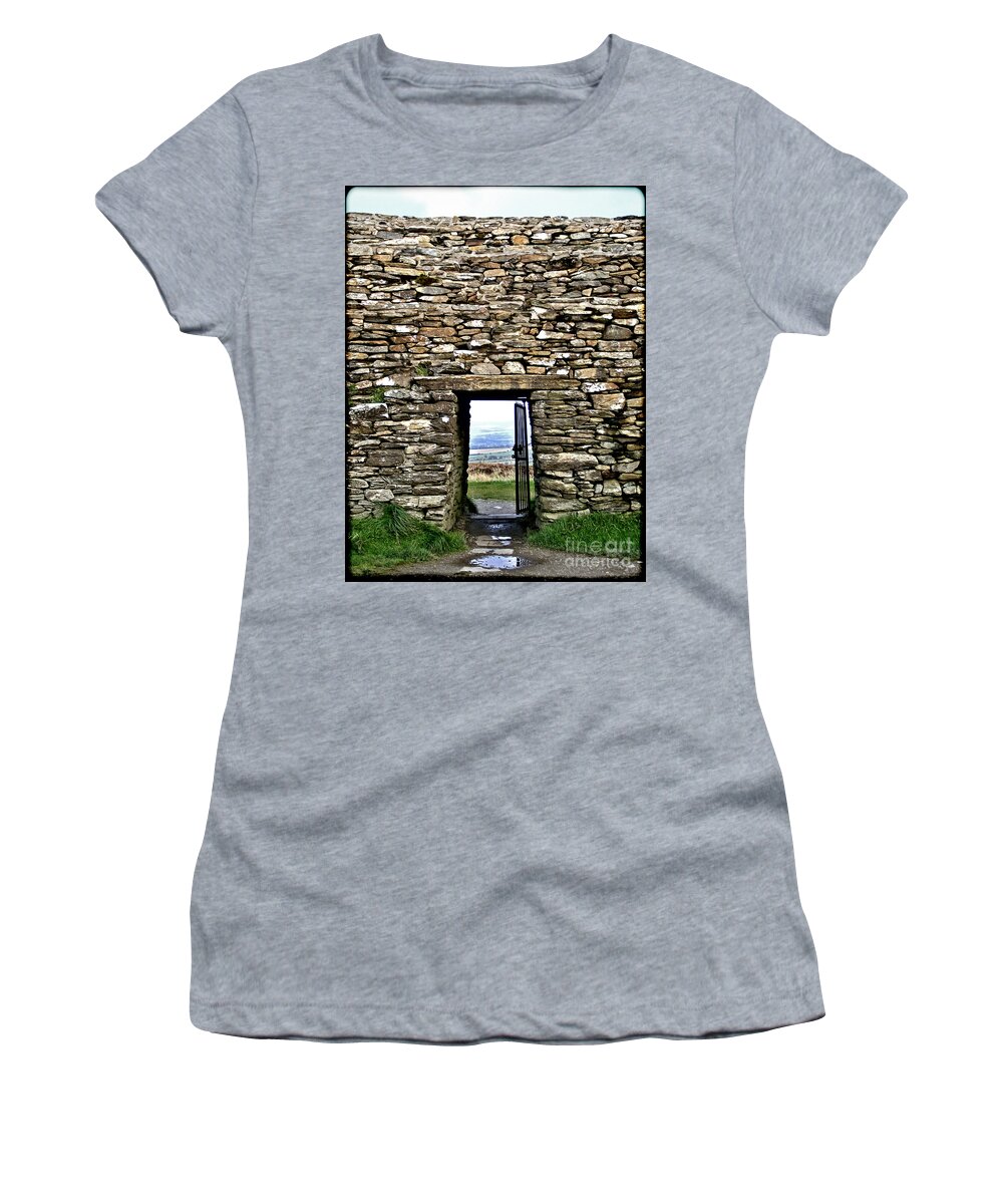 Grianan Of Aileach Women's T-Shirt featuring the photograph Grianan Of Aileach - Door To The World by Nina Ficur Feenan