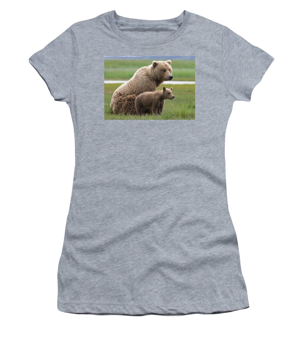 00437128. Matt Breiter Women's T-Shirt featuring the photograph Grizzly Bear with Yearling Cub by Matthias Breiter