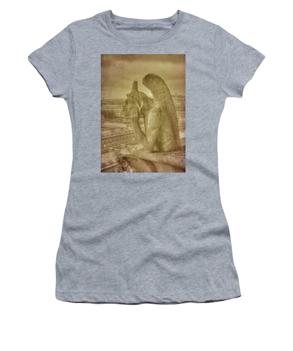 Paris Notre Dame Gargoyle Grotesque Women's T-Shirt featuring the photograph Grotesque from Notre Dame by Michael Kirk