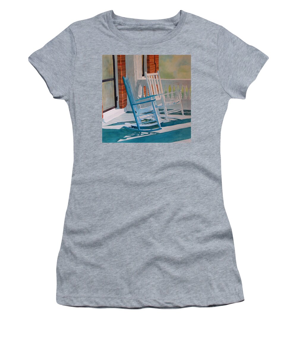 Rocking Chairs Women's T-Shirt featuring the painting Growing Old Together by Terry Holliday