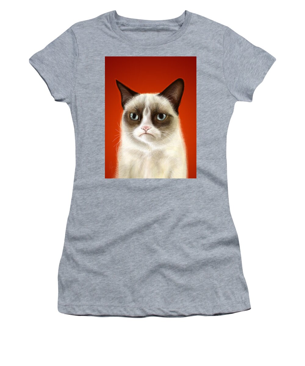 Grumpy Women's T-Shirt featuring the digital art Grumpy Cat by Olga Shvartsur