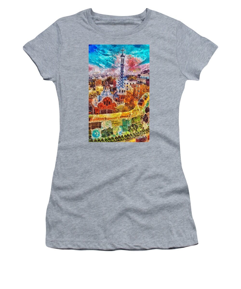 Guell Park Women's T-Shirt featuring the painting Guell Park by Mo T