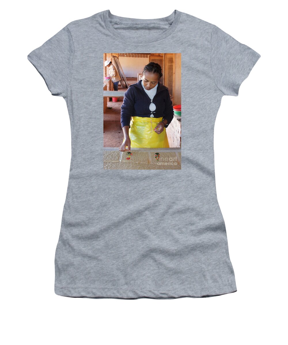Madagascar Women's T-Shirt featuring the photograph hand papermaking in Madagascar 2 by Rudi Prott