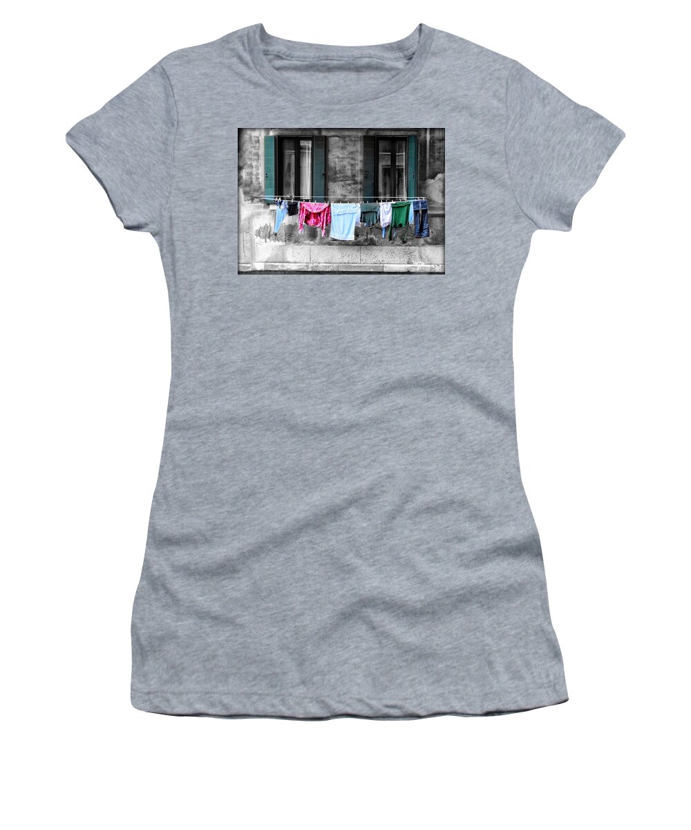 Hanging Women's T-Shirt featuring the photograph Hanging the Wash in Venice Italy by Bill Cannon