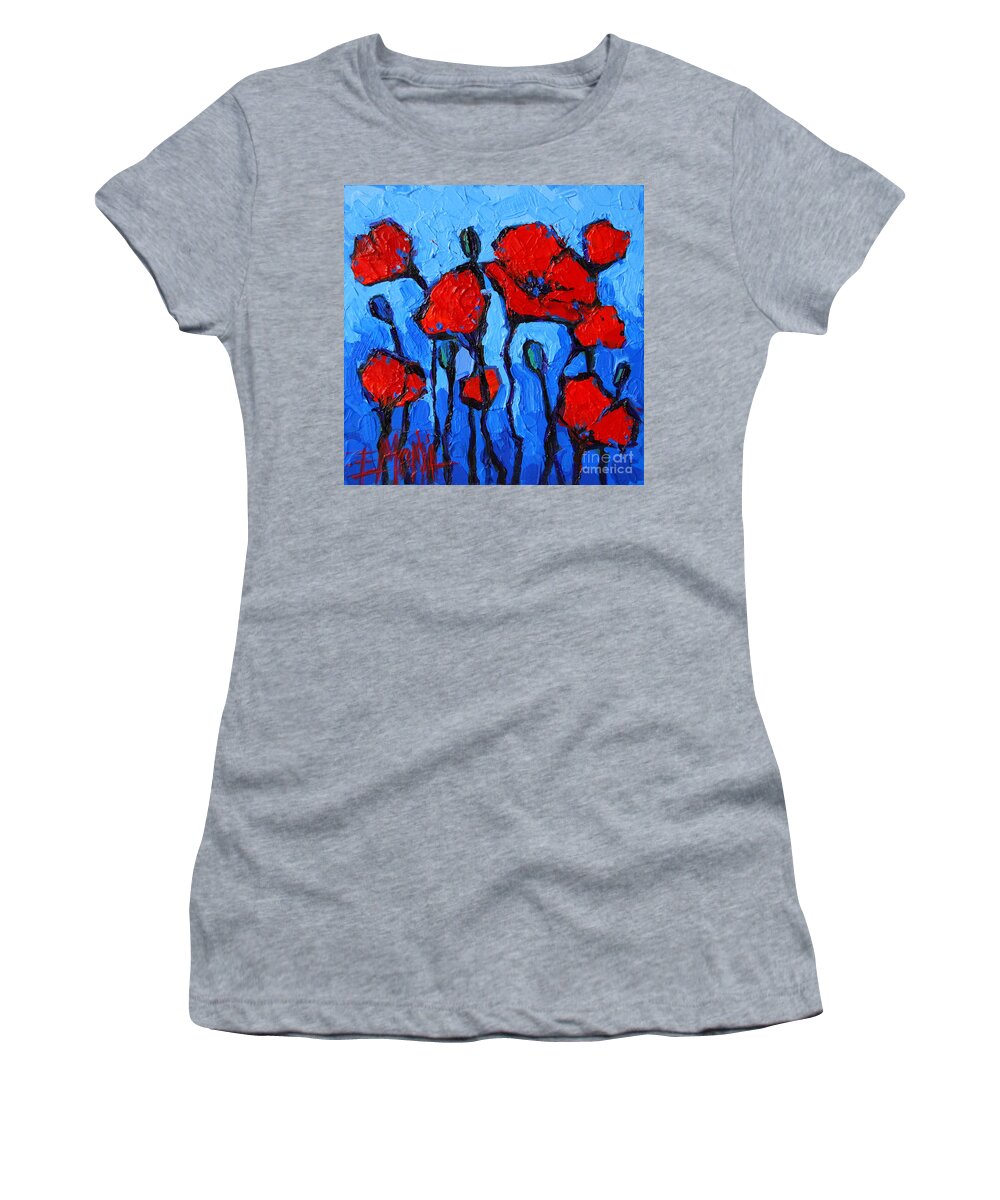 Happy Coquelicots Women's T-Shirt featuring the painting Happy Coquelicots by Mona Edulesco