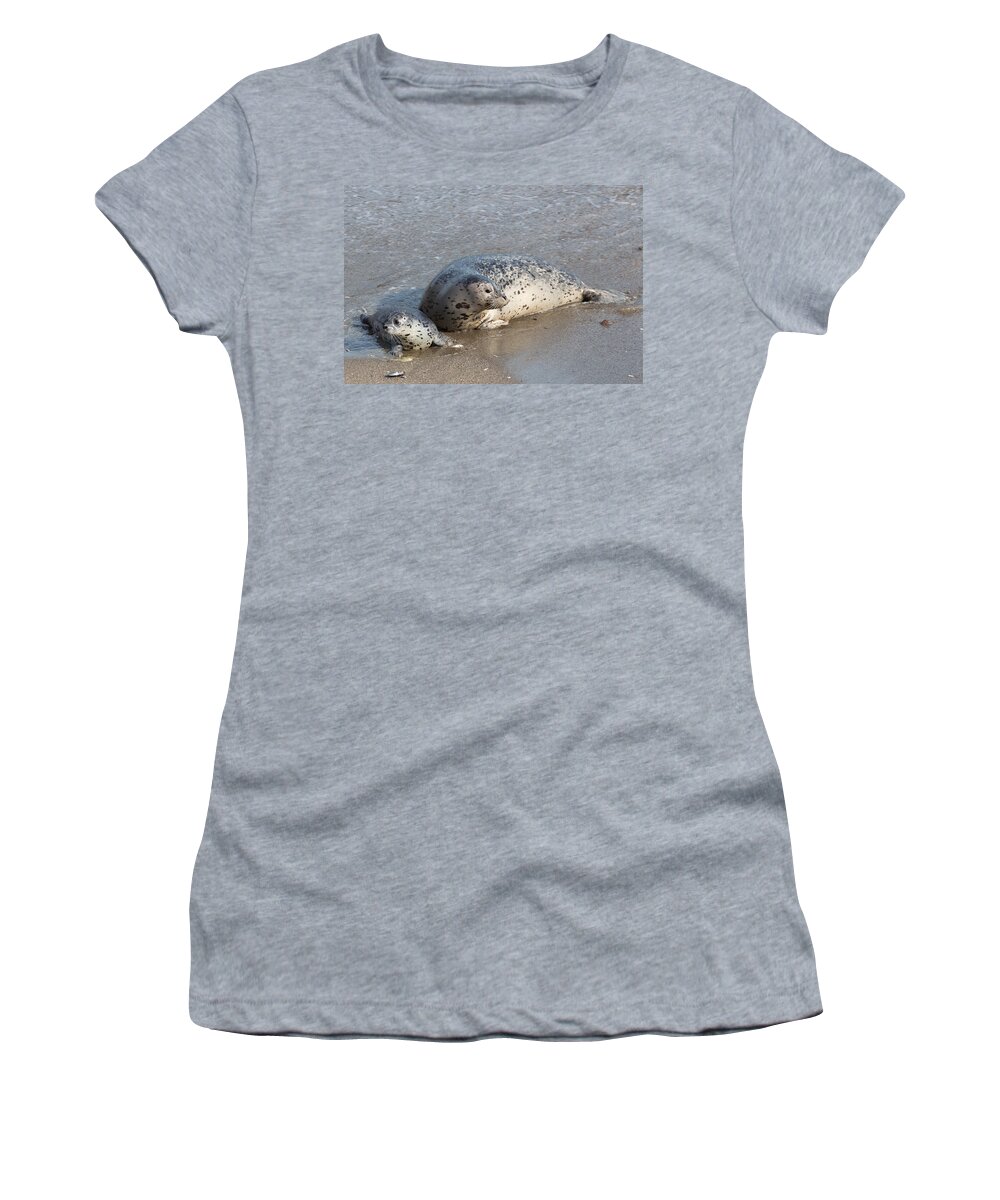 Harbor Seals Women's T-Shirt featuring the photograph Harbor Seals in the Surf by Kathleen Bishop