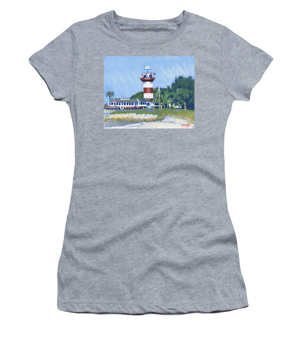 Best Known And Best Loved Landmark Women's T-Shirt featuring the painting Putting in Harbour Town by Candace Lovely