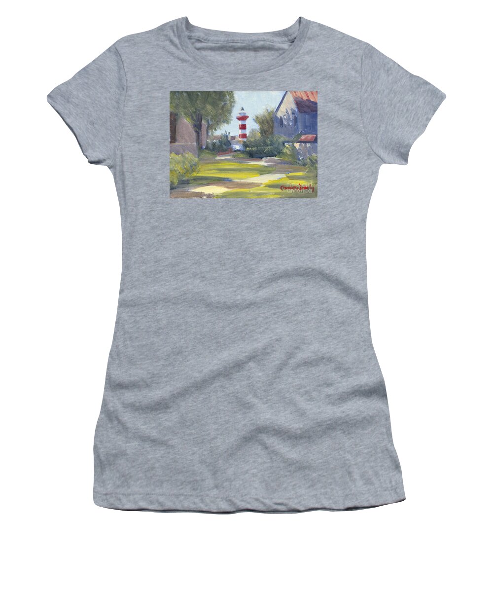 Best Known And Best Loved Landmark Women's T-Shirt featuring the painting Harbour Town Lighthouse Path by Candace Lovely