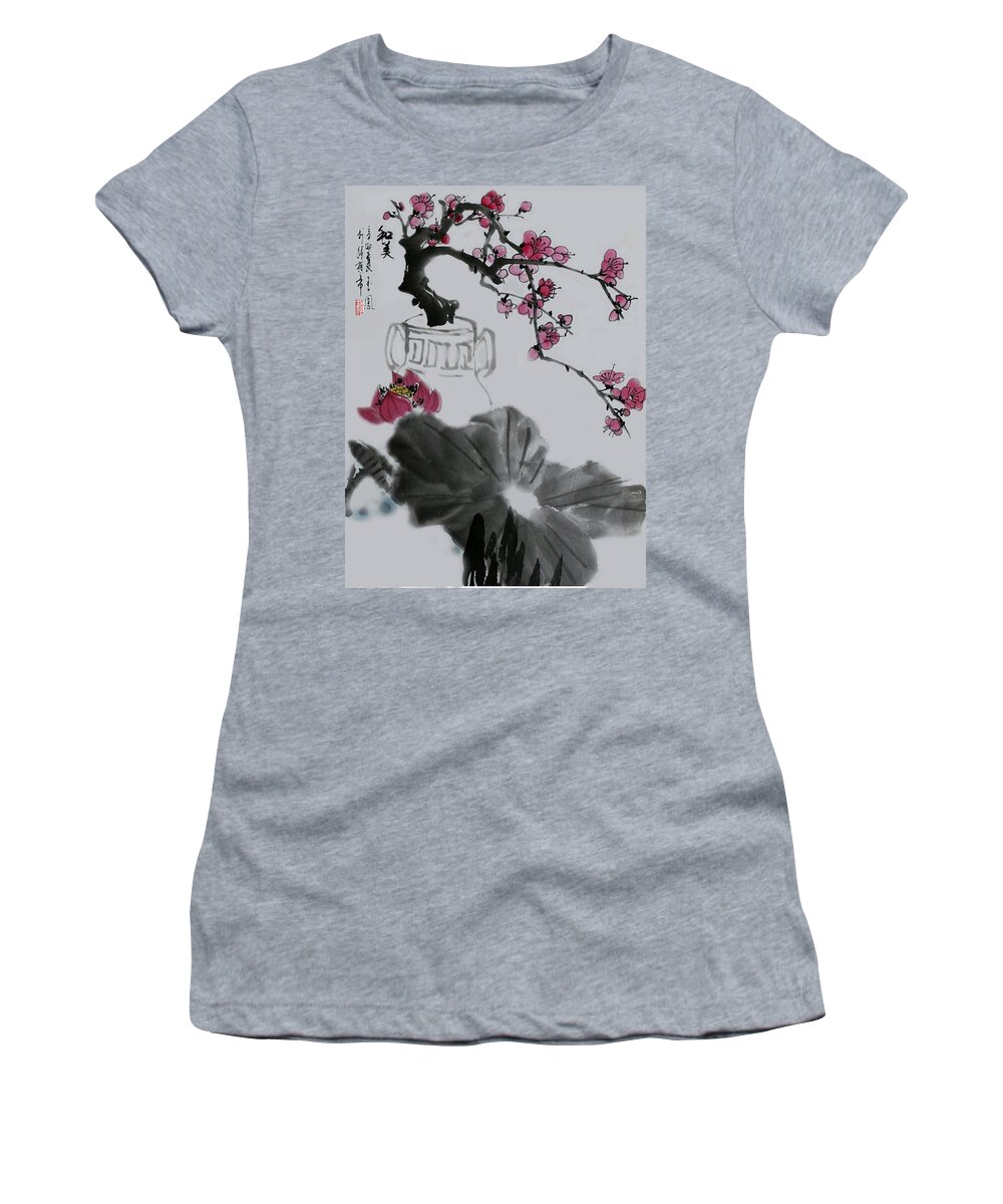 Plum Blossomy Women's T-Shirt featuring the photograph Harmony and Beauty by Yufeng Wang