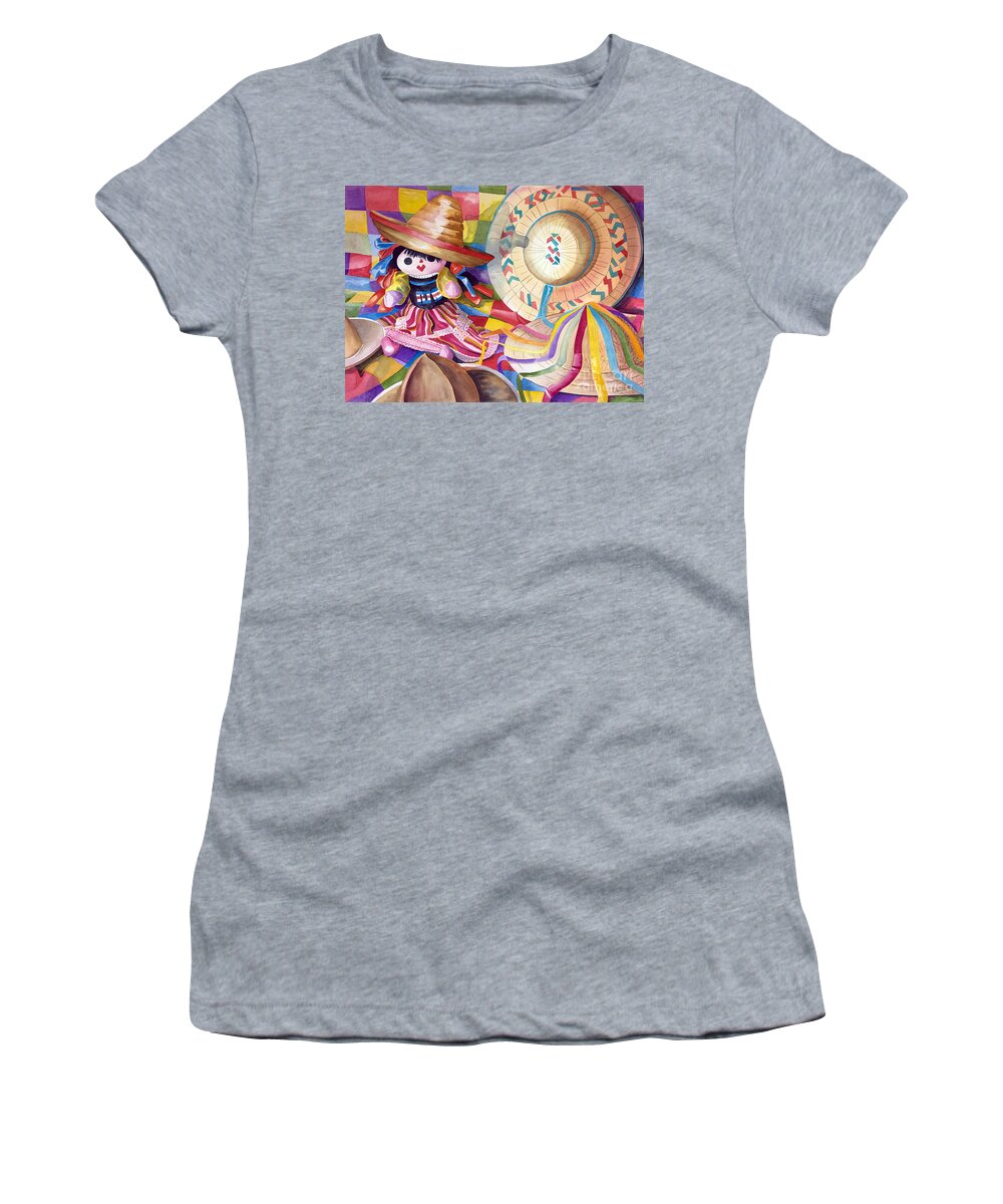 Girls Women's T-Shirt featuring the painting Hat Party III by Kandyce Waltensperger