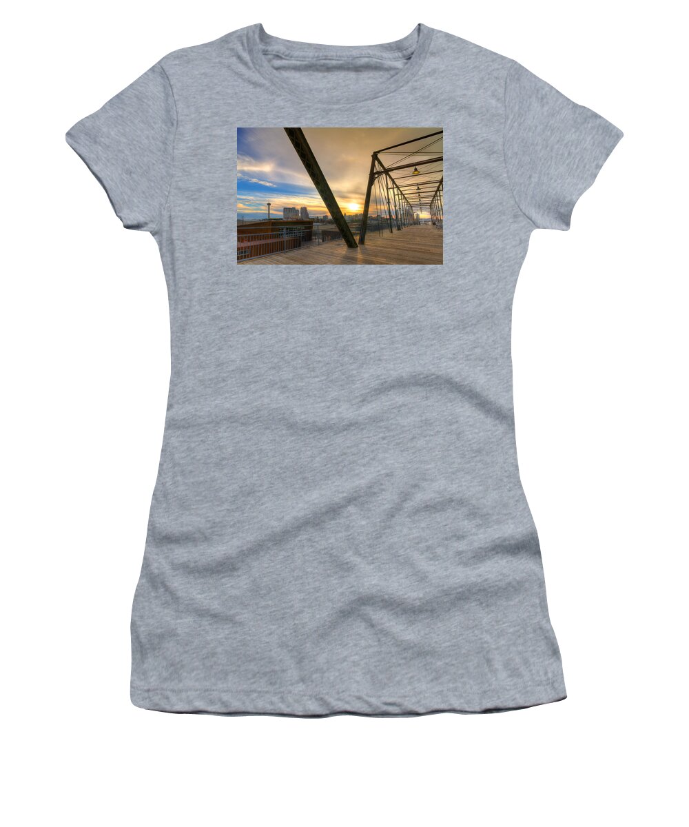 Hays Street Bridge Women's T-Shirt featuring the photograph Hays Street Bridge at Sunset by Tim Stanley