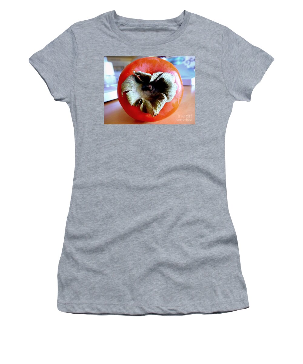 Persimmon Women's T-Shirt featuring the photograph Heart Shaped Persimmon by Mars Besso