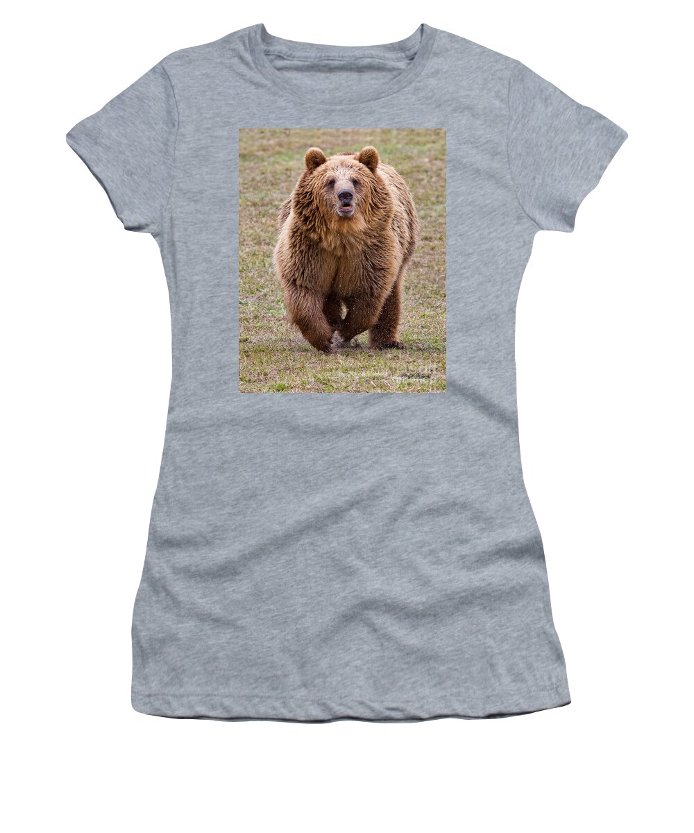 Grizzly Bear Women's T-Shirt featuring the photograph Here I Come by Sue Karski