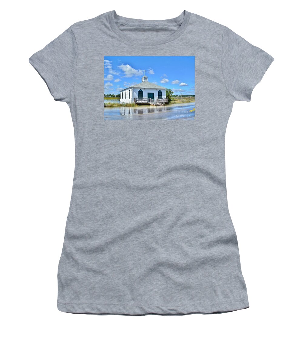 Historic Women's T-Shirt featuring the photograph High Tide At Pawleys Island Church by Kathy Baccari