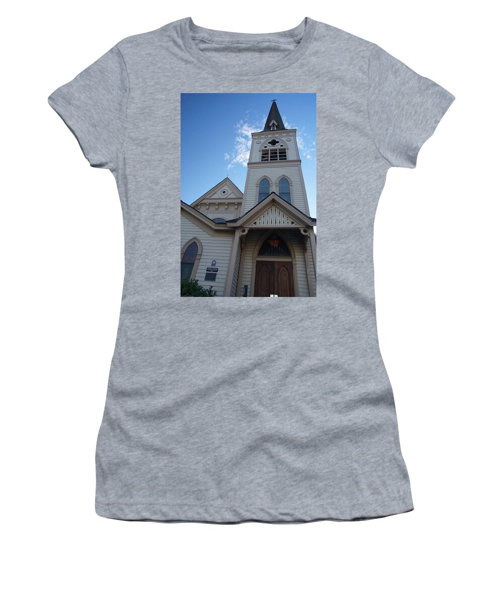 Historic Women's T-Shirt featuring the photograph Historic Methodist Church Looking Up by Mick Anderson