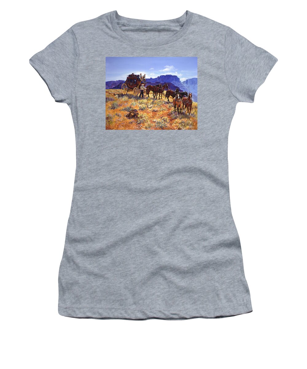 Stagecoach Women's T-Shirt featuring the painting Hitchin by Page Holland