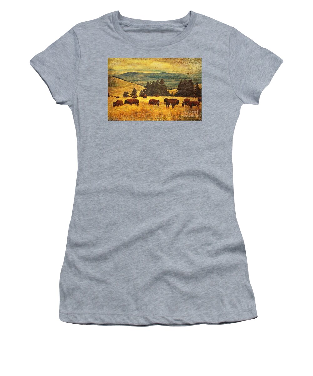 Buffalo Women's T-Shirt featuring the digital art Home on the Range by Lianne Schneider