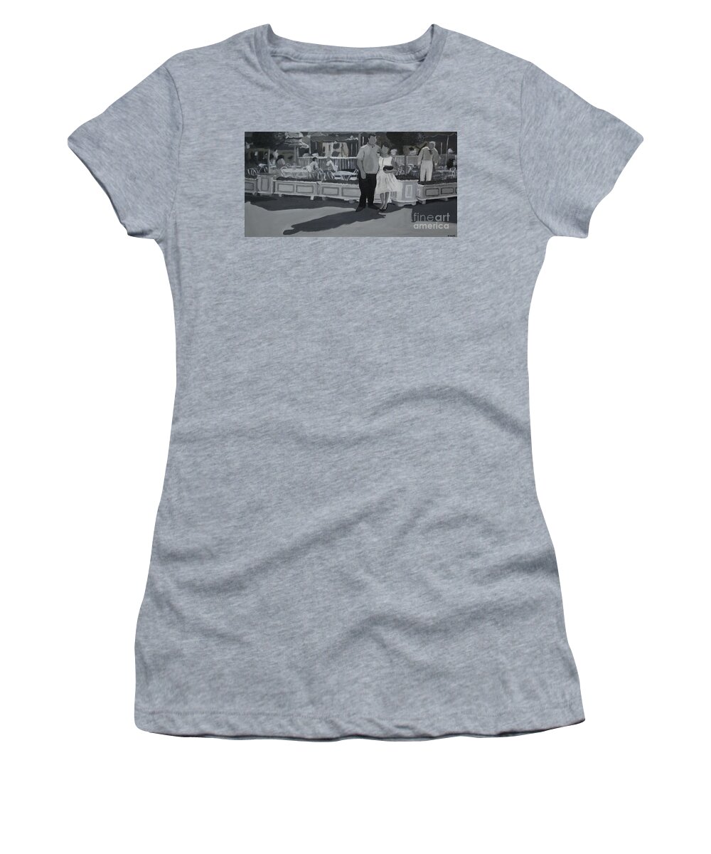 Black And White Women's T-Shirt featuring the painting Honeymoon on Main St. by Marina McLain