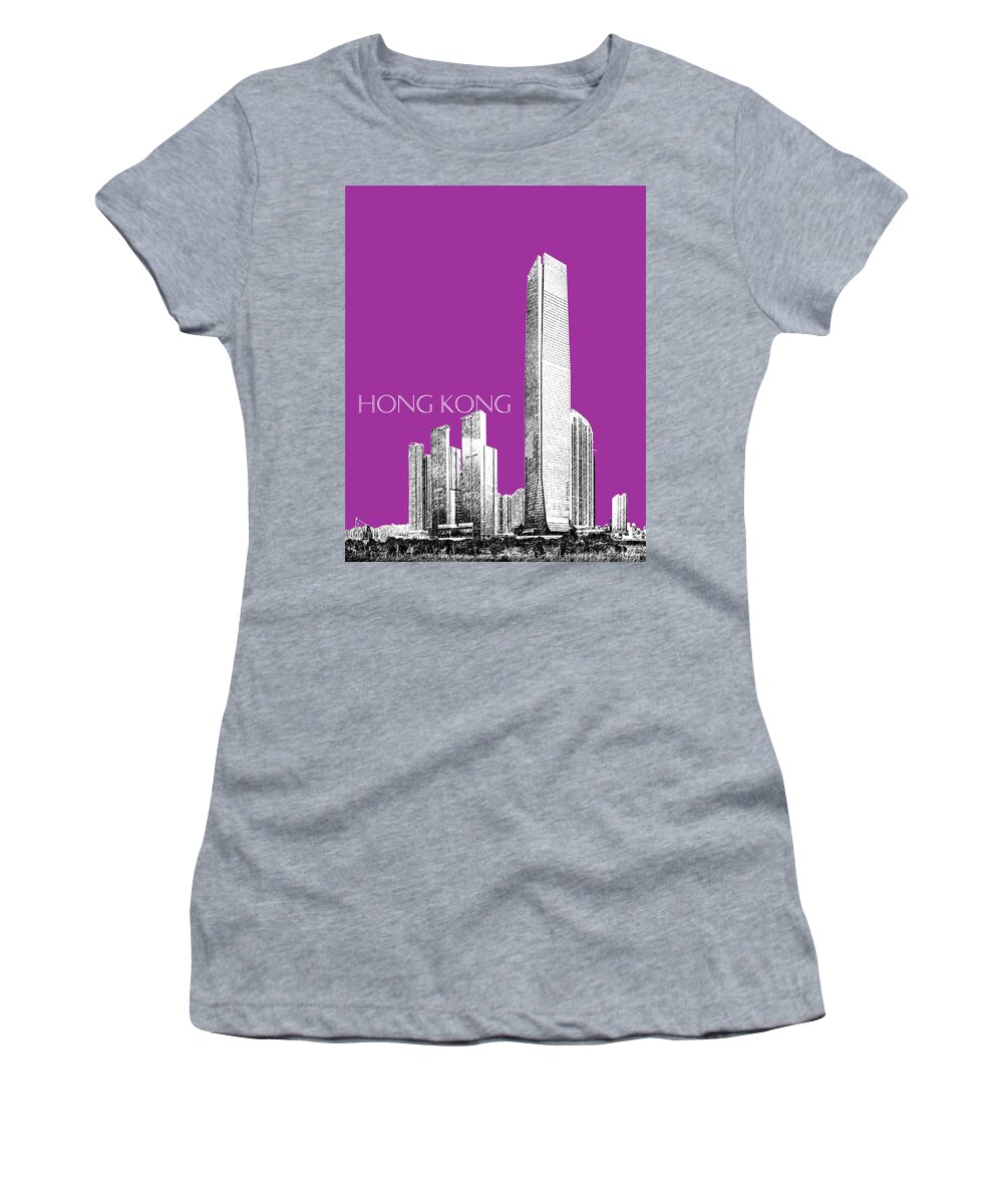 Architecture Women's T-Shirt featuring the digital art Hong Kong Skyline 2 - Plum by DB Artist
