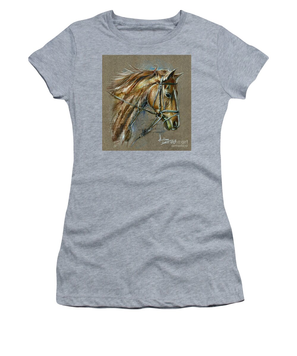 Horse Women's T-Shirt featuring the drawing My Horse Face Drawing by Daliana Pacuraru