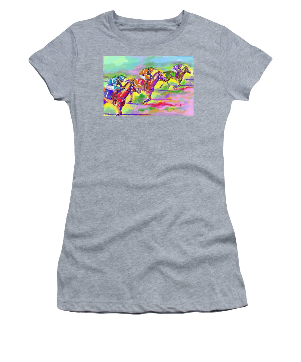 Horse Women's T-Shirt featuring the digital art Horse race three by Mary Armstrong