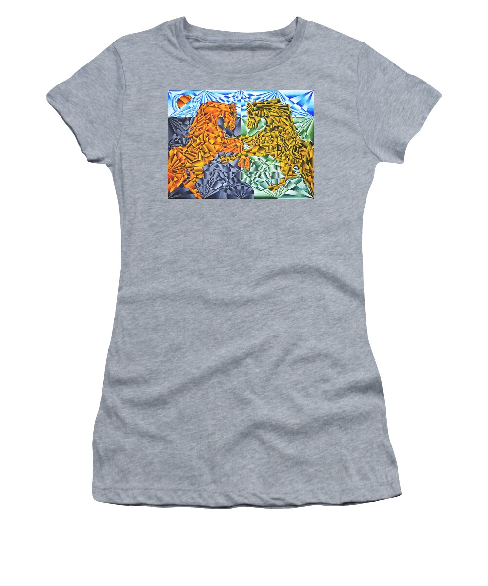 Two Horses Women's T-Shirt featuring the painting Horses of a Different Color by Joseph J Stevens