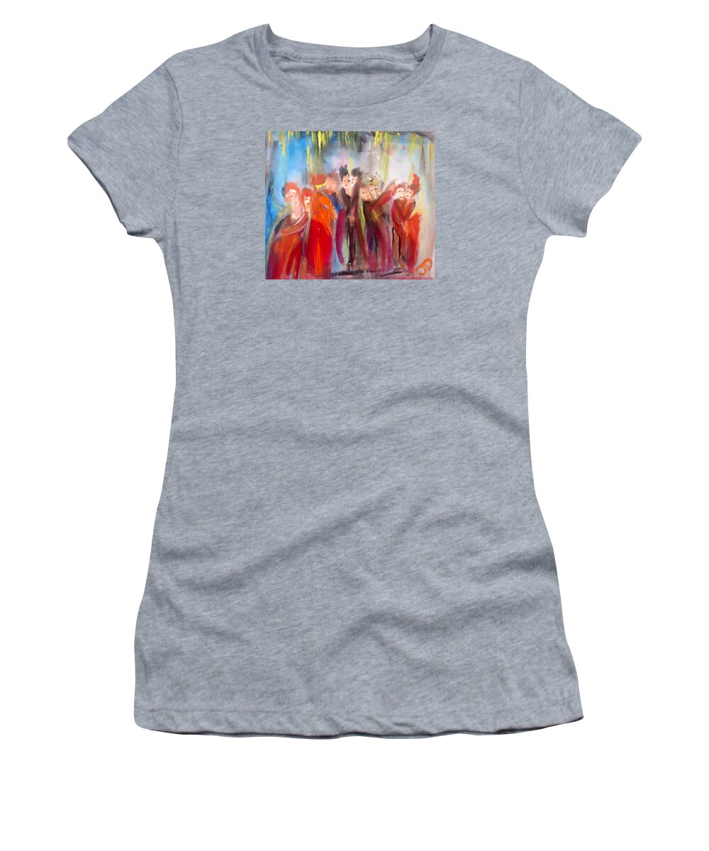 Polka Women's T-Shirt featuring the painting Hot Christmas Polka by Judith Desrosiers