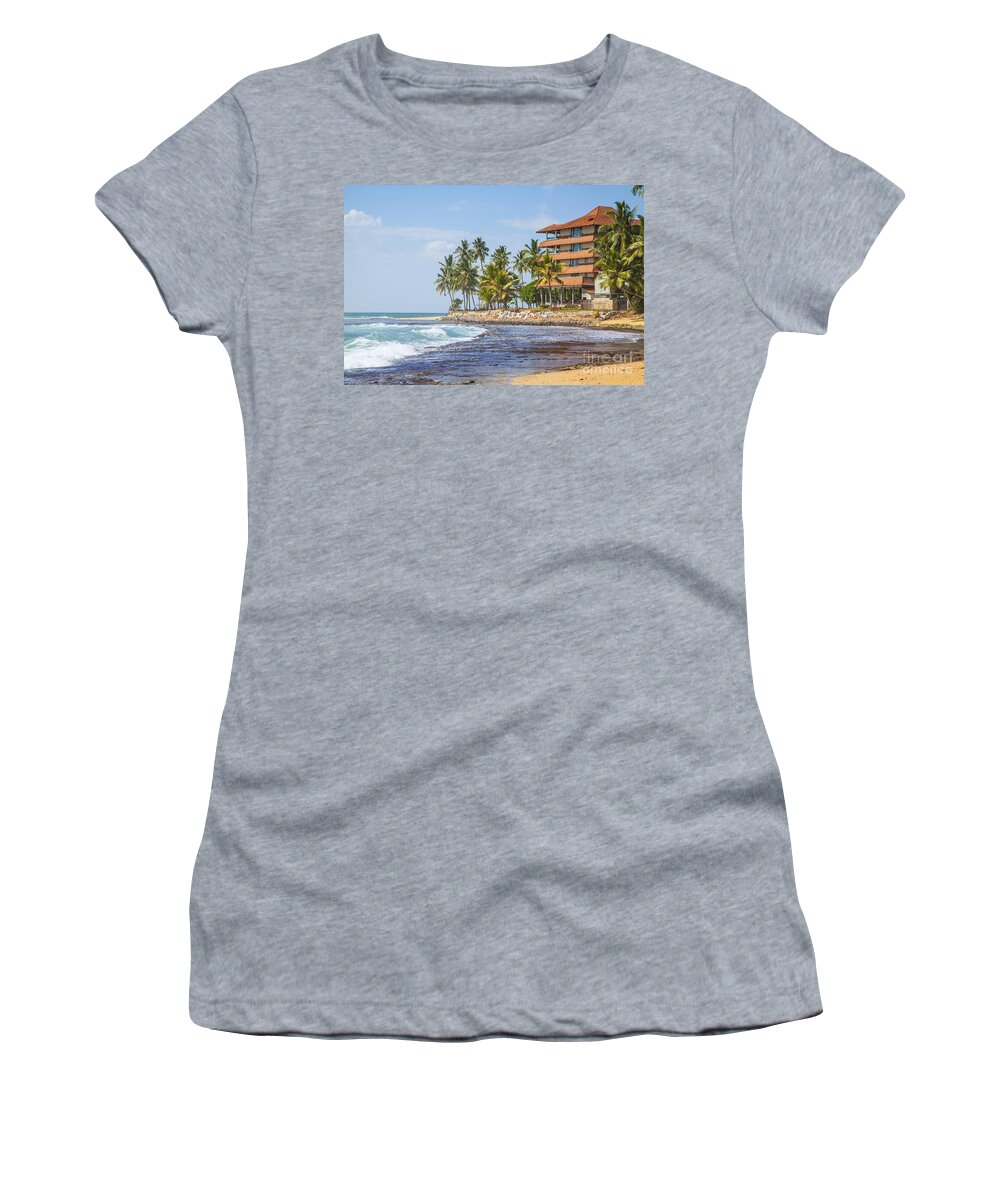 Indian Ocean Women's T-Shirt featuring the photograph Hotel At The Hikkaduwa Beach by Gina Koch