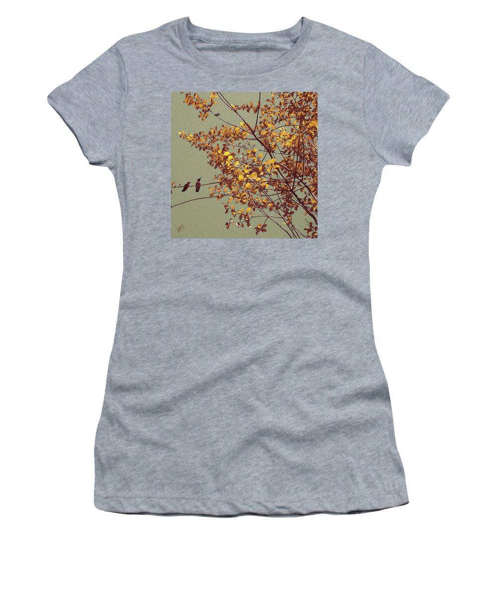 Humming Bird Women's T-Shirt featuring the photograph Hummingbirds On Yellow Tree by Ben and Raisa Gertsberg