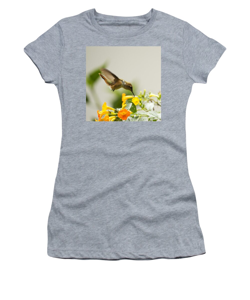 Hummingbird Women's T-Shirt featuring the photograph Hungry Flowerbird by Heiko Koehrer-Wagner