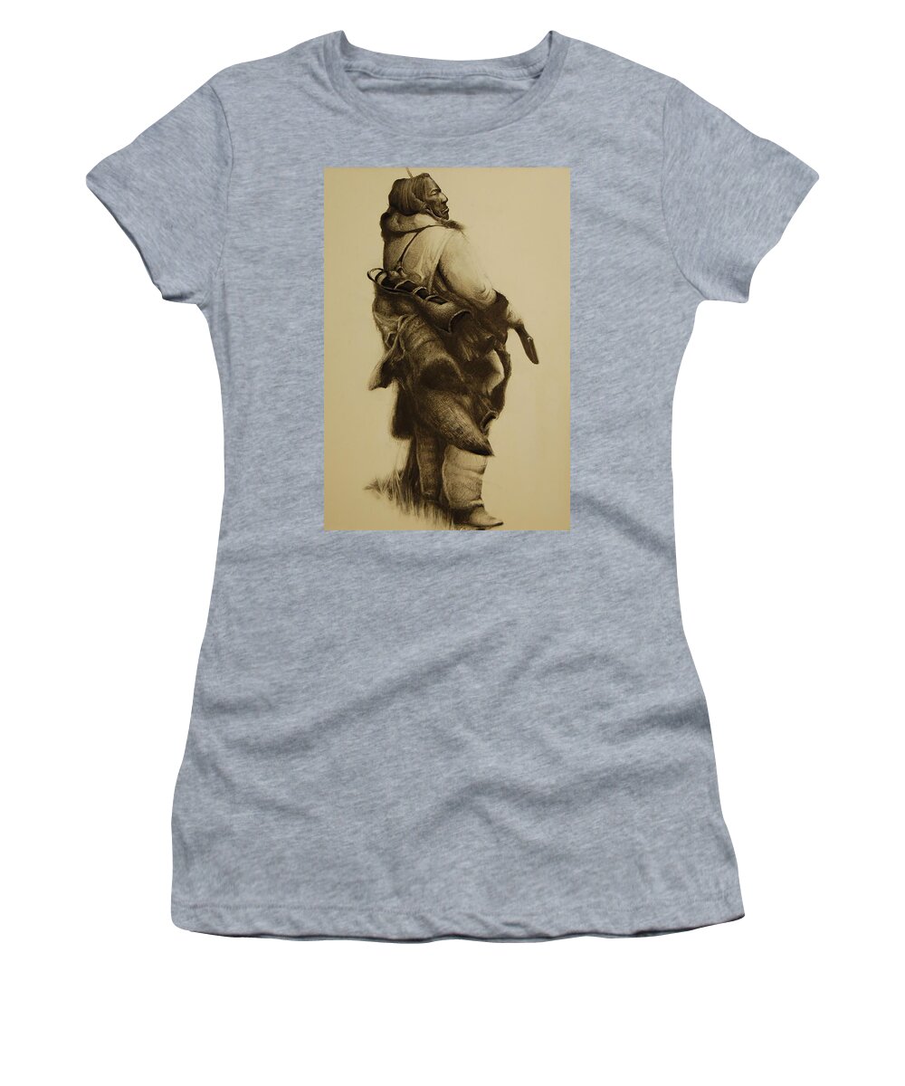 Indian Women's T-Shirt featuring the drawing Hunter by Jean Cormier