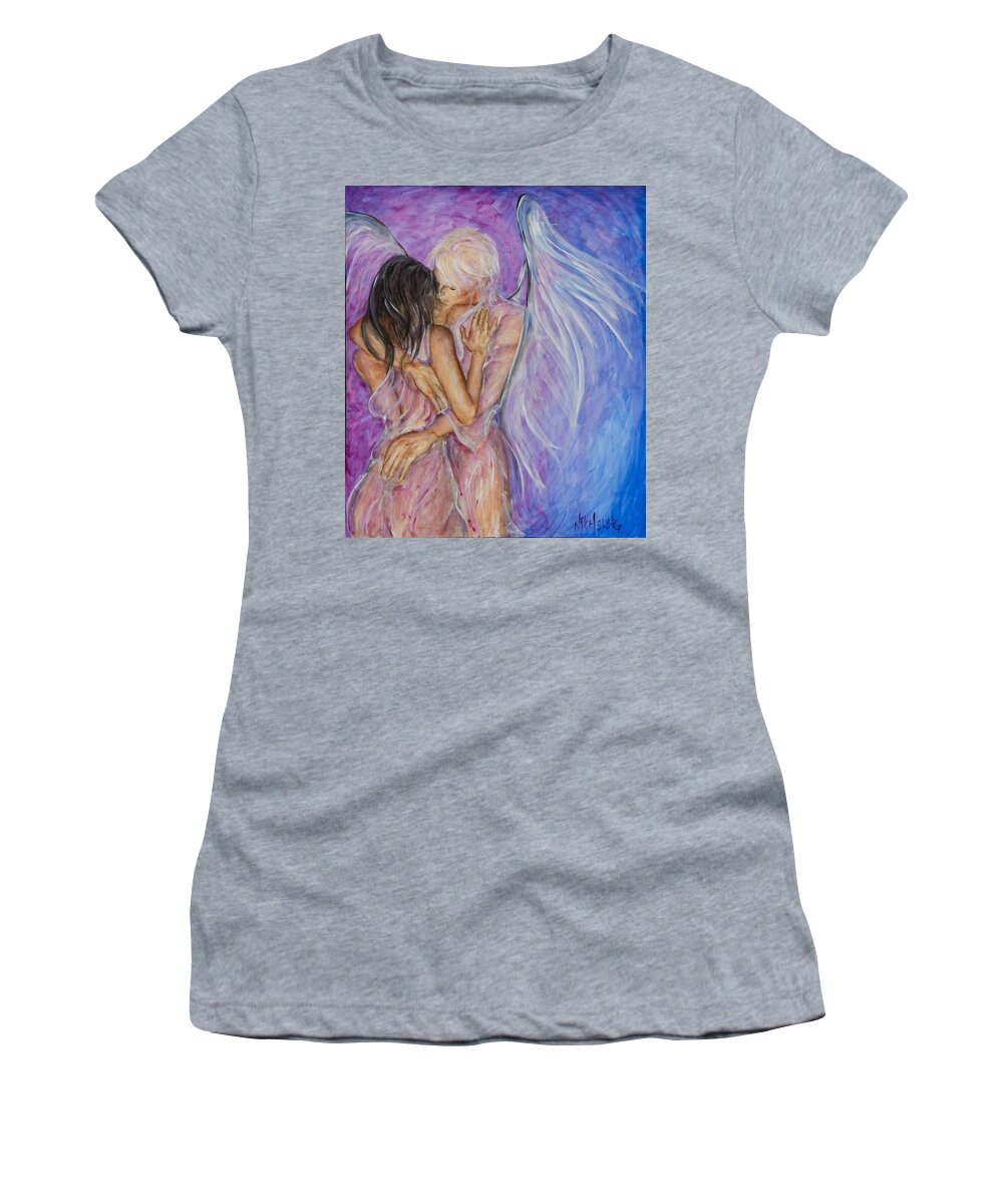 Angel Lovers Women's T-Shirt featuring the painting I Believed In You by Nik Helbig