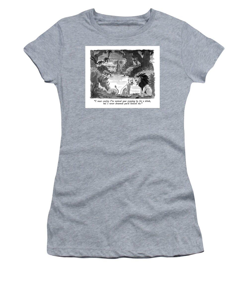 Relationships Women's T-Shirt featuring the drawing I Must Confess I've Noticed Your Stopping by Edward Frascino