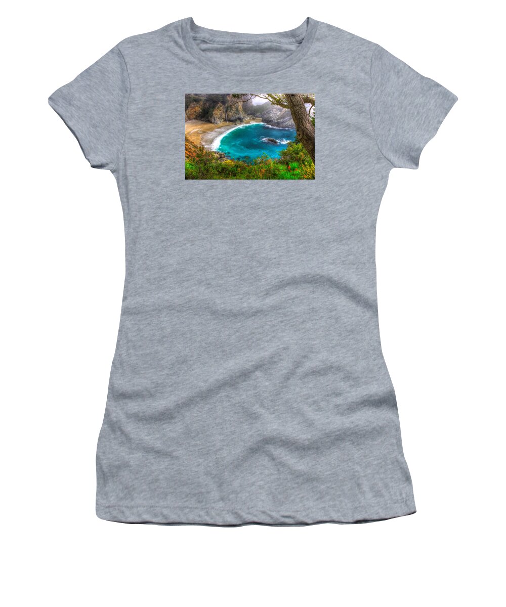 California Women's T-Shirt featuring the photograph Idyllic Cove-1a. Mc Way Falls Julia Pfeiffer State Park - Big Sur Central California Coast Spring by Michael Mazaika
