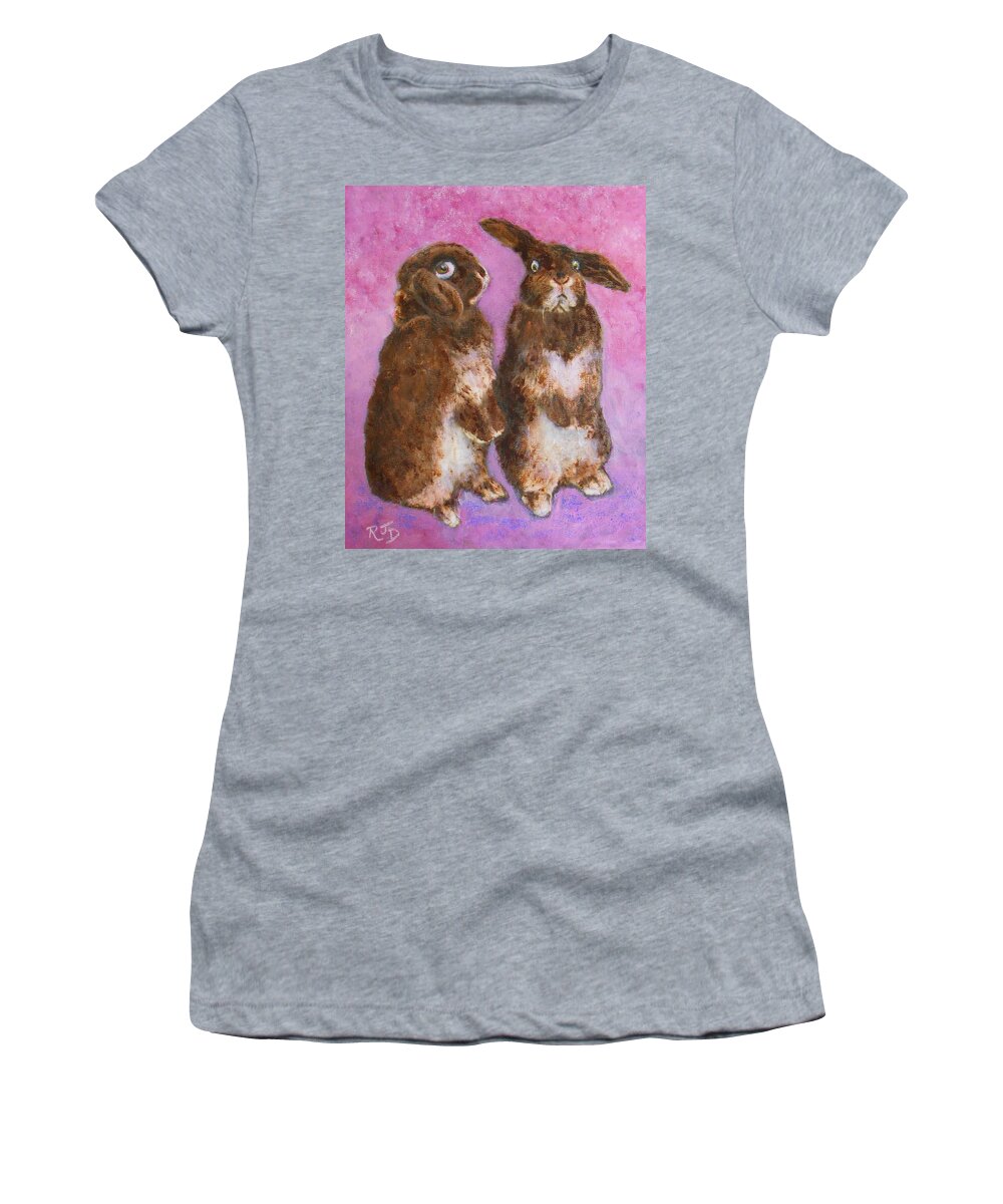 Pet Women's T-Shirt featuring the painting Indignant Bunny and Friend by Richard James Digance