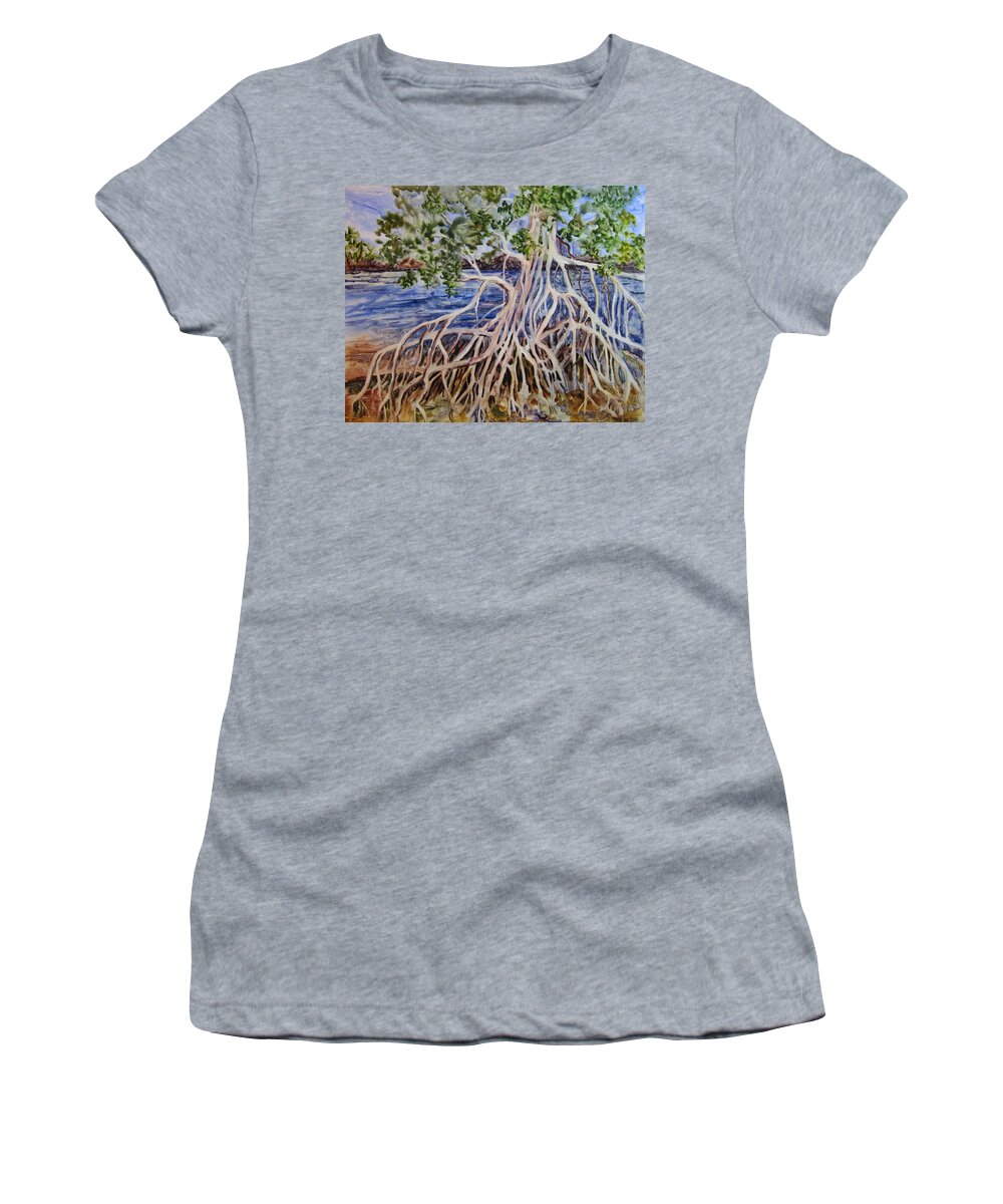 Mangroves Women's T-Shirt featuring the painting Intertwined by Roxanne Tobaison
