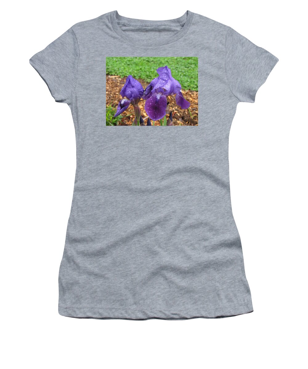 Purple Iris Women's T-Shirt featuring the photograph Iris After Rain by KATIE Vigil
