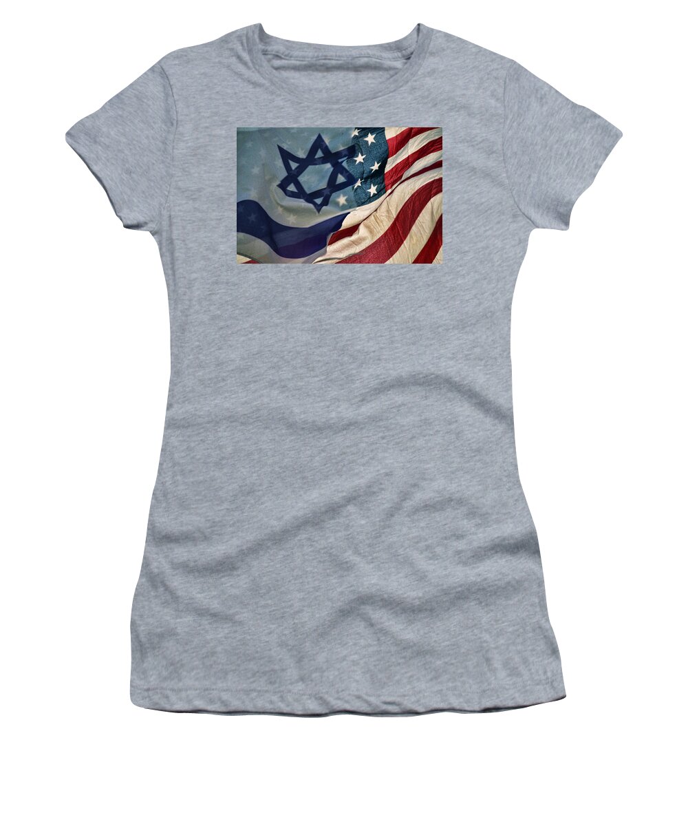 Stars And Stripes Women's T-Shirt featuring the photograph Israeli American Flags by Ken Smith