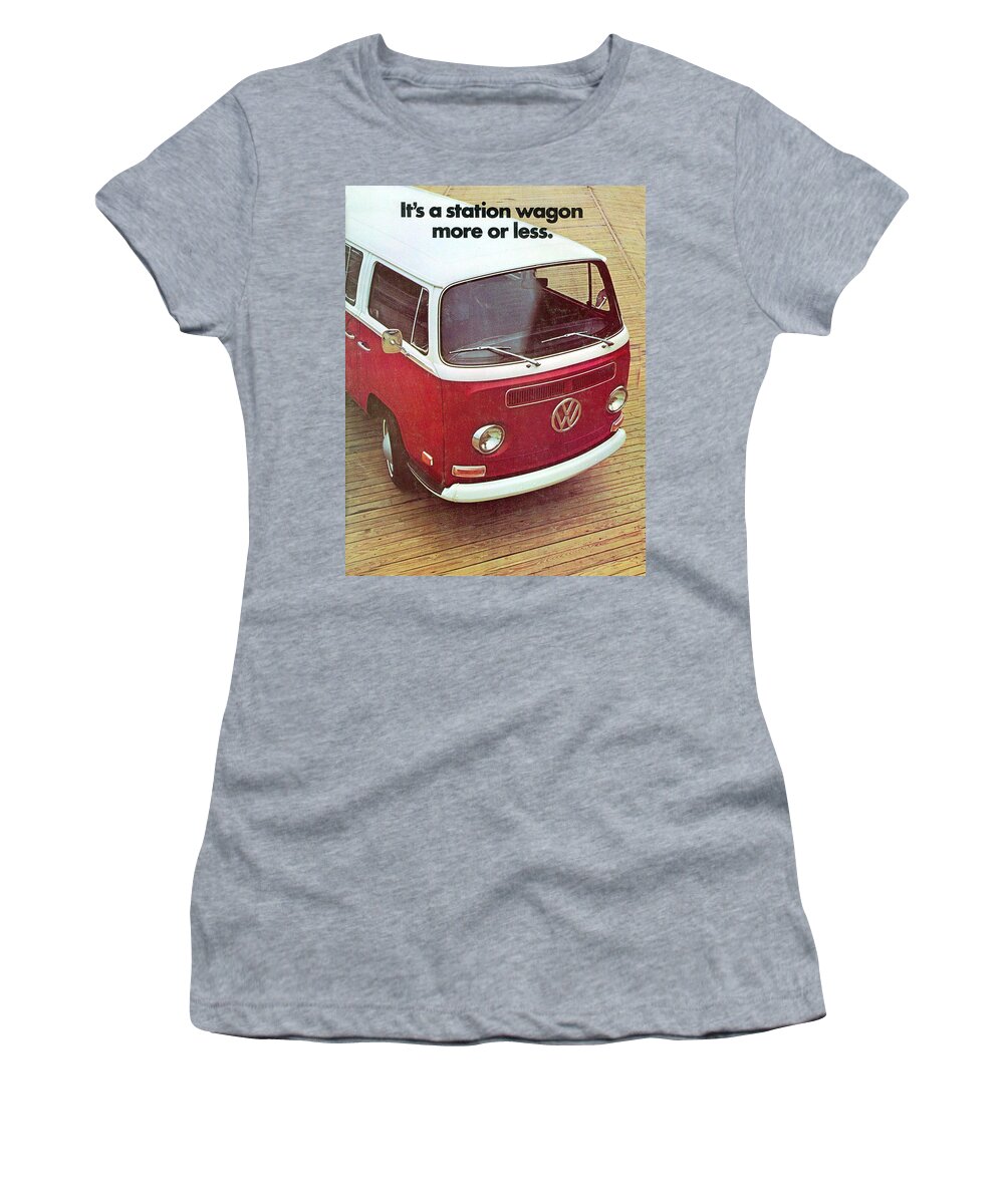 Vw Camper Women's T-Shirt featuring the digital art It's a station wagon more or less - VW Camper ad by Georgia Clare
