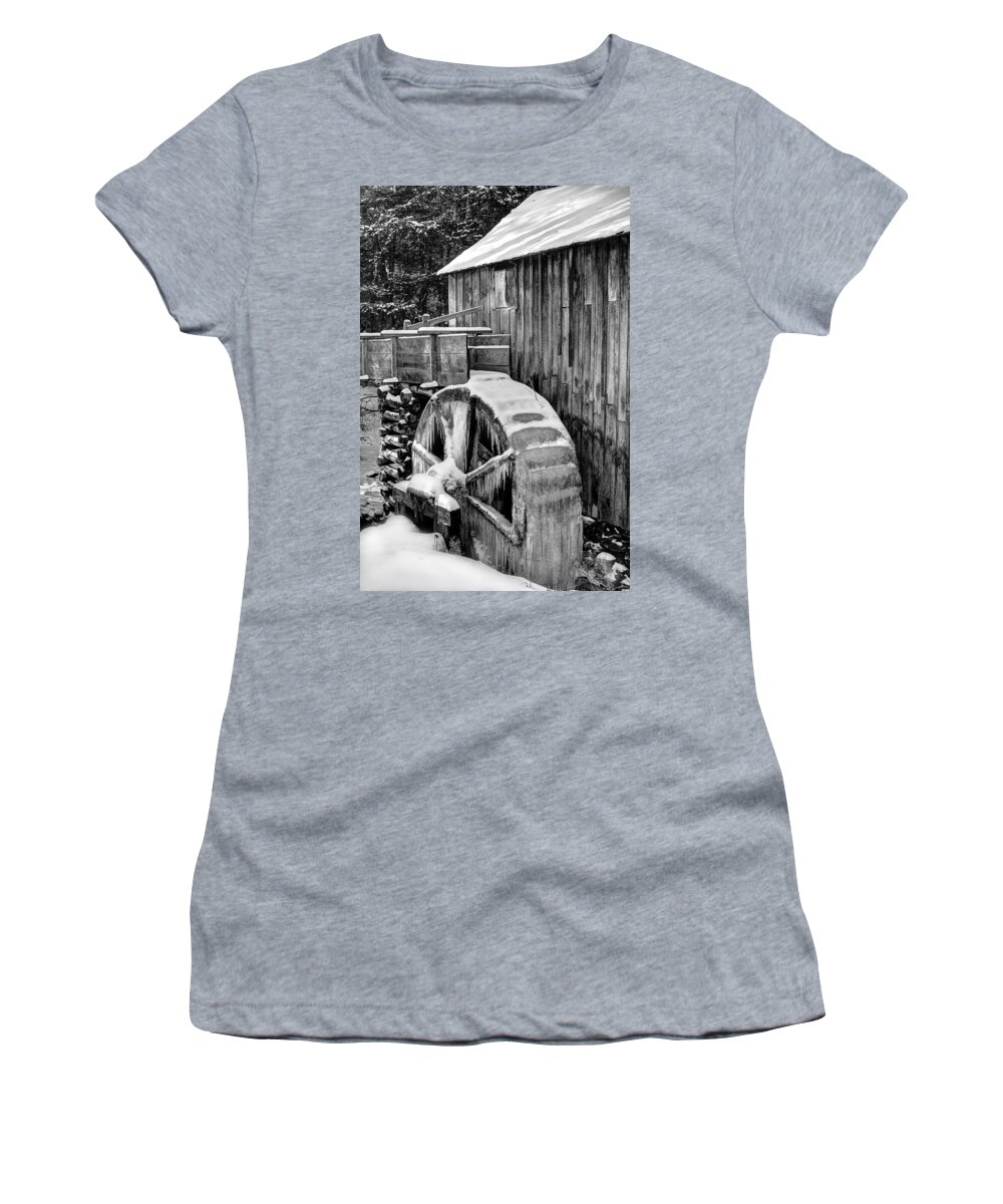 Grist Mill Women's T-Shirt featuring the photograph January Grist Mill by Michael Eingle