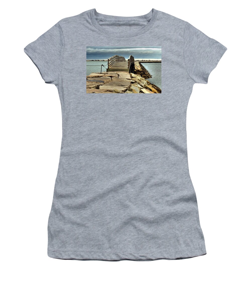 Jetty Women's T-Shirt featuring the photograph Jetty Bridge by Janice Drew