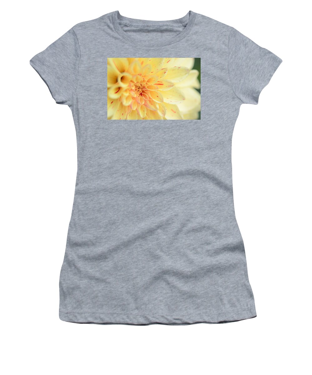 Dahlia Women's T-Shirt featuring the photograph Joyce's Yellow Speckled Dahlia by Kathy Paynter