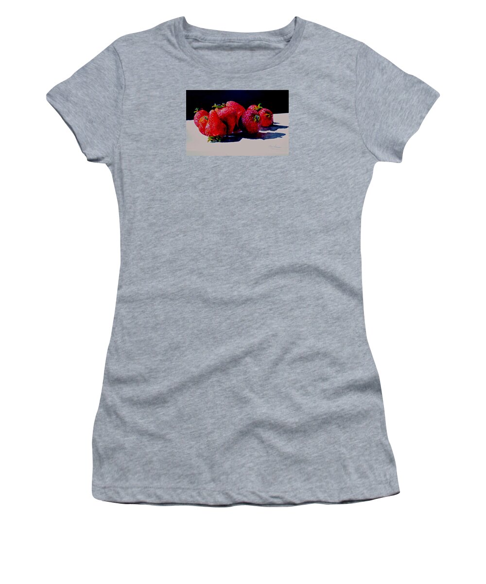Berries Women's T-Shirt featuring the painting Juicy Strawberries by Sher Nasser